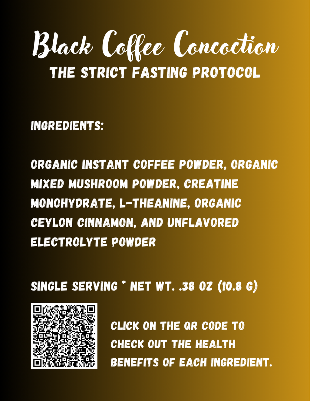 Organic Black Coffee Concoction - The Strict Fasting Protocol -  31 Packets