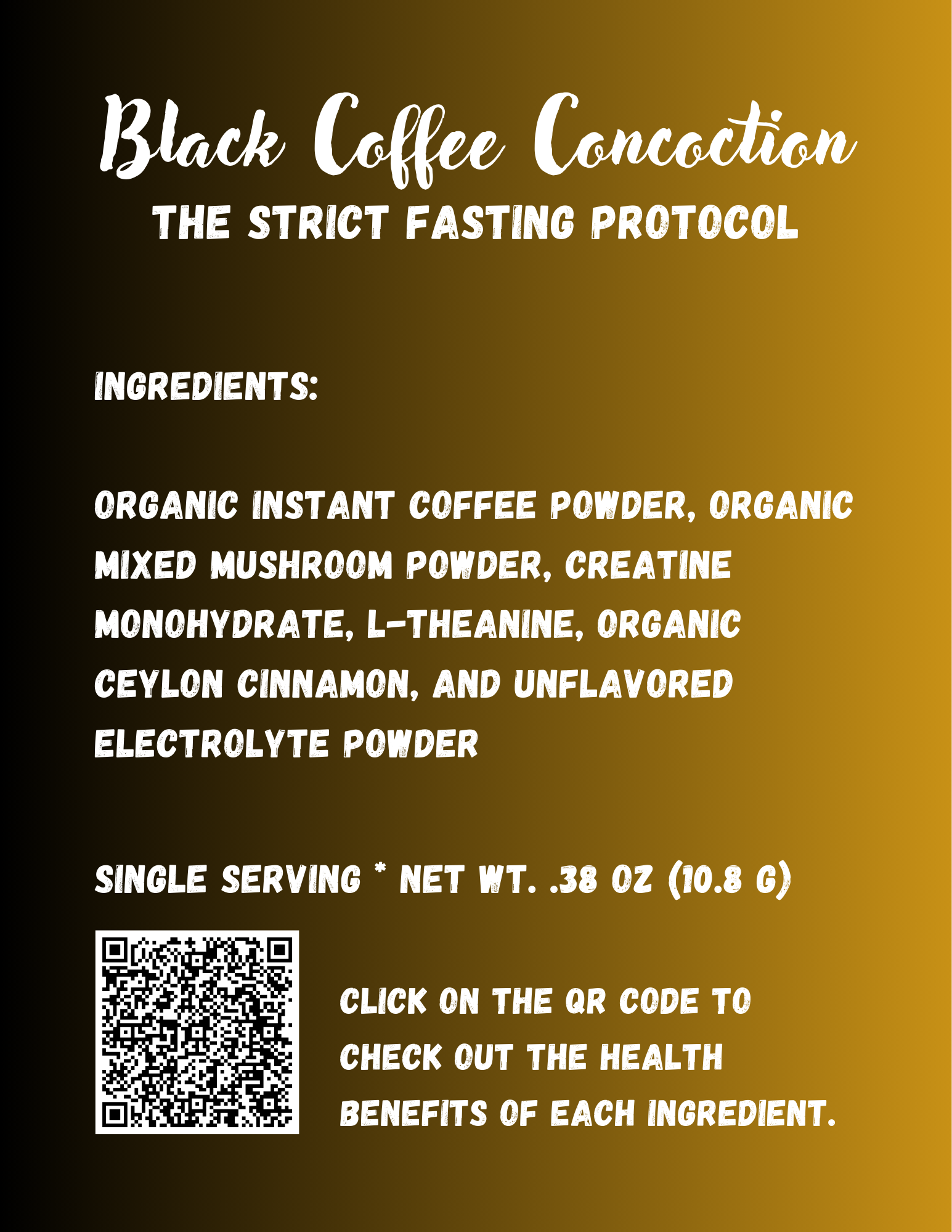 Organic Black Coffee Concoction - The Strict Fasting Protocol -  31 Packets