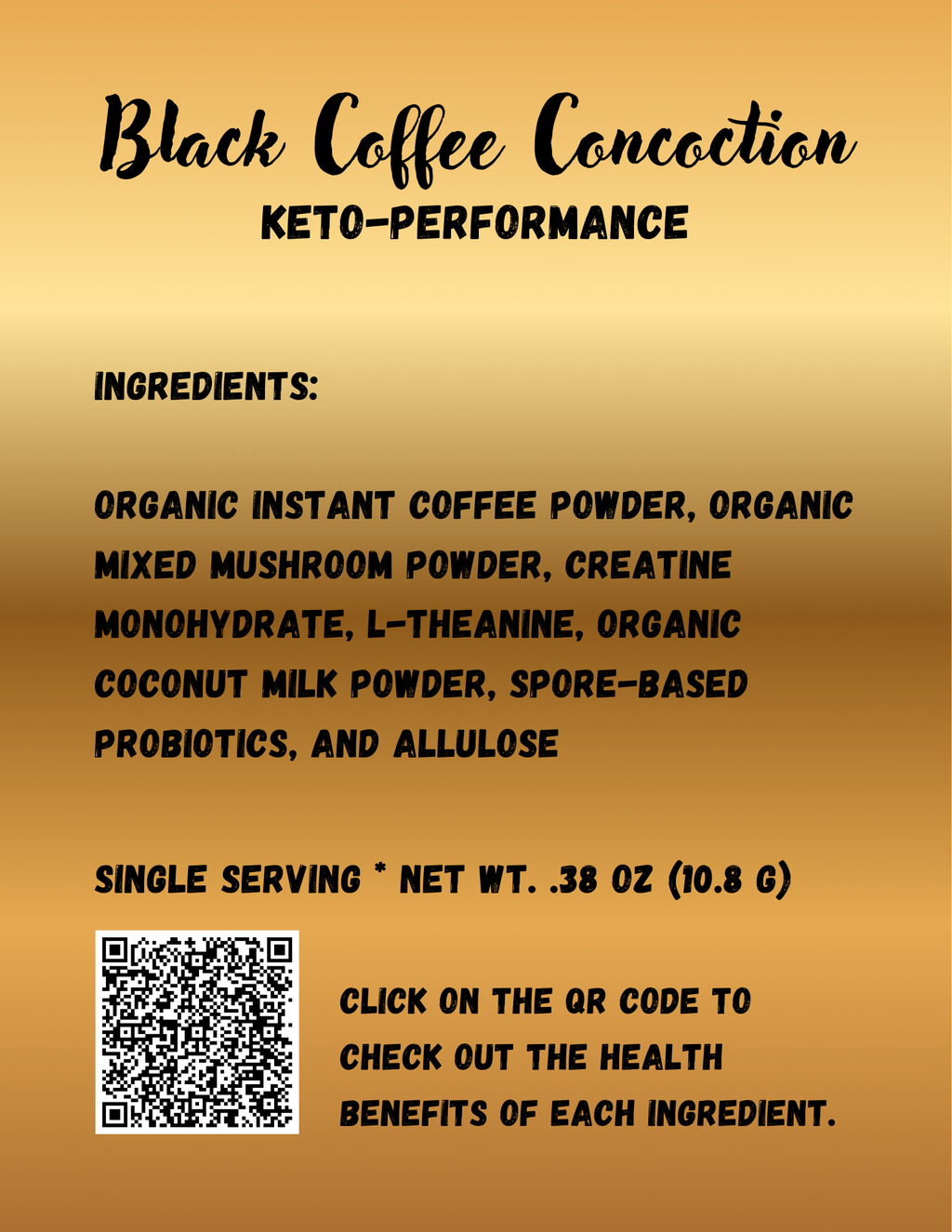 Organic Black Coffee Concoction - Keto Performance -  31 Packets